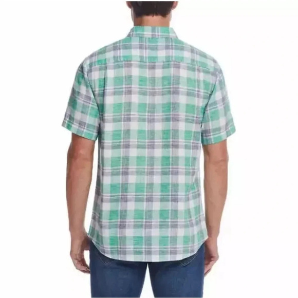 Weatherproof Vintage Men’s Washable Linen Short Sleeve Woven Shirt, Green Large - Picture 3 of 5